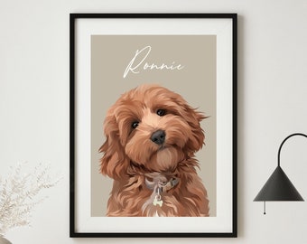 Custom Pet Portrait, Personalised Pet Portrait from Photo, Dog Portrait, Dog Memorial Gift, Pet Wall Art, Dog Lover Gift, Pet Illustration