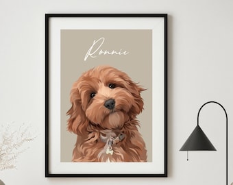 Pet Portrait, Custom Dog Portrait, Digitally Drawn, Dog Memorial, Personalised Pet Cat Illustration, Dog Lovers Gift, Wall Decor, Custom Pet