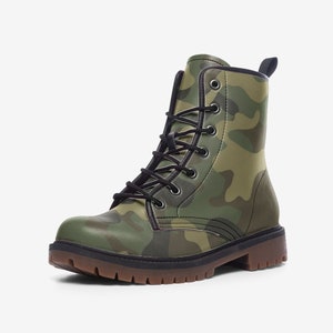 Camo gevechtslaarzen, groene camouflagelaarzen, militaire schoenen, leger, veganistisch leer, casual lederen lichtgewicht laarzen MT