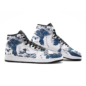 Great Wave Sneakers, Great Wave of Kanagawa High Tops Shoes, Katsushika Hokusai, Japan Art, Premium Unisex Sneaker TR