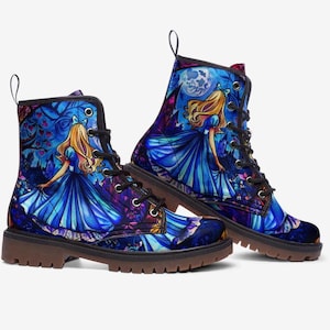 Alice in Wonderland Themed Combat Boots, Vegan Leather, Casual Leather Lightweight boots MT