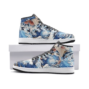Great Wave schoenen kunstliefhebber sneakers hoge schoenen aangepaste coole schoenen unisex sneaker TR Etsy Nederland