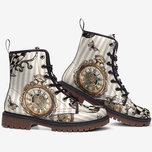 Alice in Wonderland Themed Combat Boots, Vegan Leather, Casual Leather Lightweight boots MT