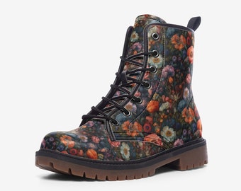 Floral Dark Academia Boots, Flowers Custom Shoes, Casual Leather Lightweight boots MT