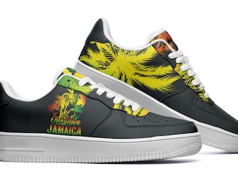 One Love Jamaica Sneakers, Rasta Cool Shoes, Unisex Low Top Leather Sneakers, Custom Sneakers