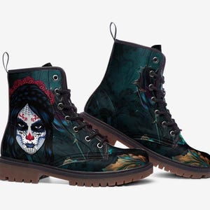 Stivali Lady Skull, Gotico, Fiori scuri, Accademia oscura, Stivali leggeri in pelle casual MT