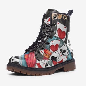Alice in Wonderland Themed Combat Boots, Vegan Leather, Casual Leather Lightweight boots MT