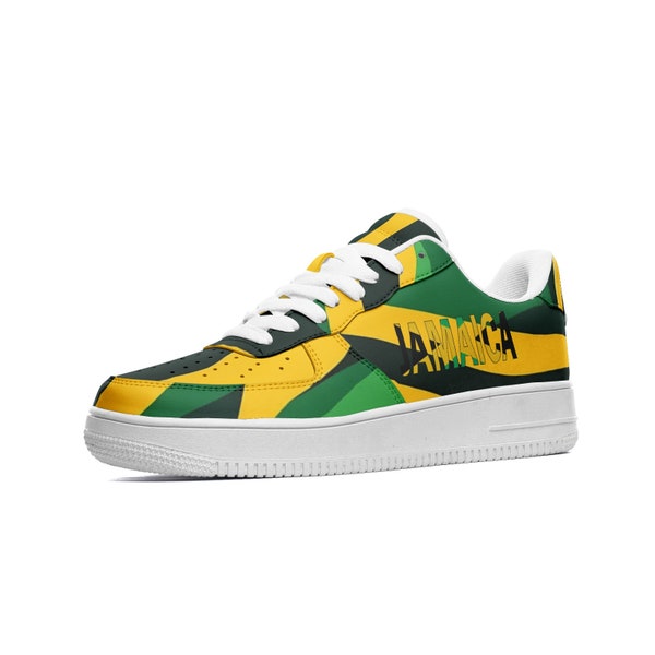 Jamaica Flag Shoes, Rasta Sneakers, Custom Shoes, Jamaican, Unisex Low Top Leather Sneakers