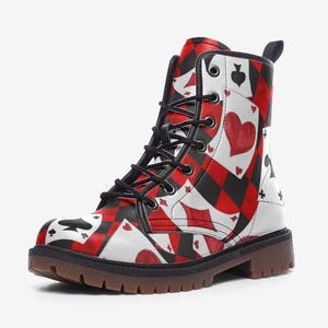 Alice in Wonderland Themed Combat Boots, Vegan Leather, Casual Leather Lightweight boots MT