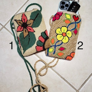 Authentic Wayuu lined Tapizada (upholstered) Cell Phone Mochila bag.