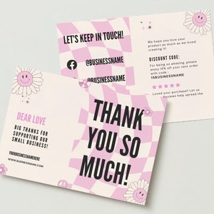Carte de remerciement professionnelle A6 modifiable, couleurs changeantes, toile, rétro, groovy, cartes pour réseaux sociaux, imprimable Merci pour votre achat