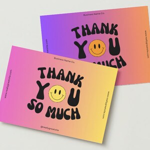 X3 A6 Business Thank You Card Modifiable, Changer les couleurs, Canva, Rétro, Groovy, Ludique, Cartes de médias sociaux, Merci imprimable pour l’achat