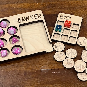 Maple Geek gift for him! Dice and Card holder gaming tabletop MTG with DnD spell slot holder w tokens! D&D Magic the Gathering