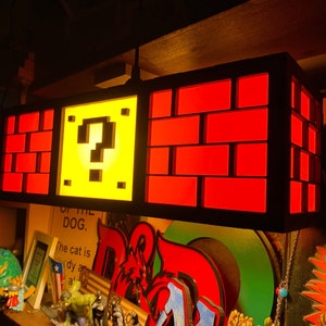 WALL mount or Desktop shelf 18" Mario Bros Nintendo Lamp Question mark block coin light ACRYLIC & WOOD