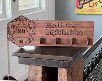 Roll for Initiative! D&D Key Rack – Wood Wall-Mounted Key Holder – Dungeon Master Gift – Geek Decor – Custom Engraving Available