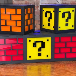 6 CUBE Wall mount, hanging or Desktop shelf Mario Bros Nintendo Lamp Question mark block coin light ACRYLIC image 1