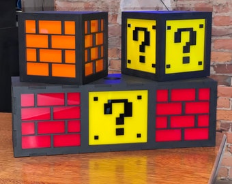 6" CUBE Wall mount, hanging or Desktop shelf Mario Bros Nintendo Lamp Question mark block coin light ACRYLIC