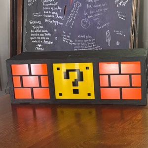 Oversized at 23 inches-Mario Question Block Lamp Choice of Wall Mounted with shelf or Hung from the Ceiling