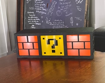 Oversized at 23 inches-Mario Question Block Lamp Choice of Wall Mounted with shelf or Hung from the Ceiling