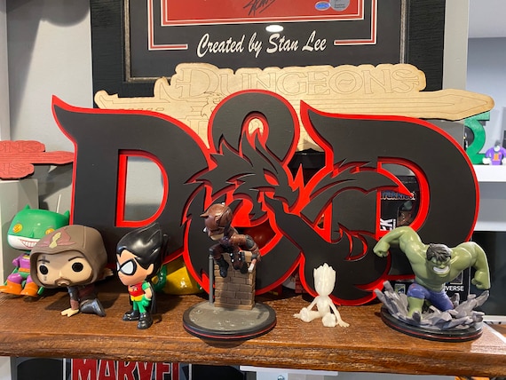 D&D Wall Art – 18” Black on Red Emblem – Dungeons  Dragons Acrylic Logo – Game Room Geek Decor – Fantasy Gift