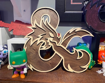 D&D Dungeons and Dragons wood laser emblem artwork 11” tall fantasy gift for him or her Fantasy gamer gameroom dnd