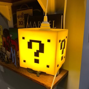 Small Mario Question Block Lamp – 5.75” Hanging Acrylic Light – Double Layer Raised Design – UL Cord – Game Room or Kids Decor