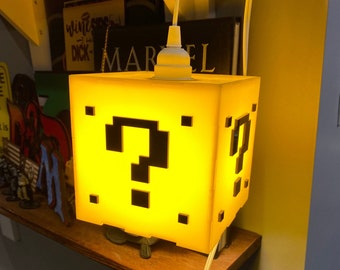 6" Mario Bros Question Mark Block hanging Yellow coin cube light for game room or bedroom