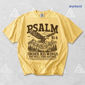 Psalm 91: 4 Adler Bergszene T-Shirt, christliche Schrift T-Shirt, Glaube & Bibel Vers Shirt, hochfliegende Adler und Berg Design