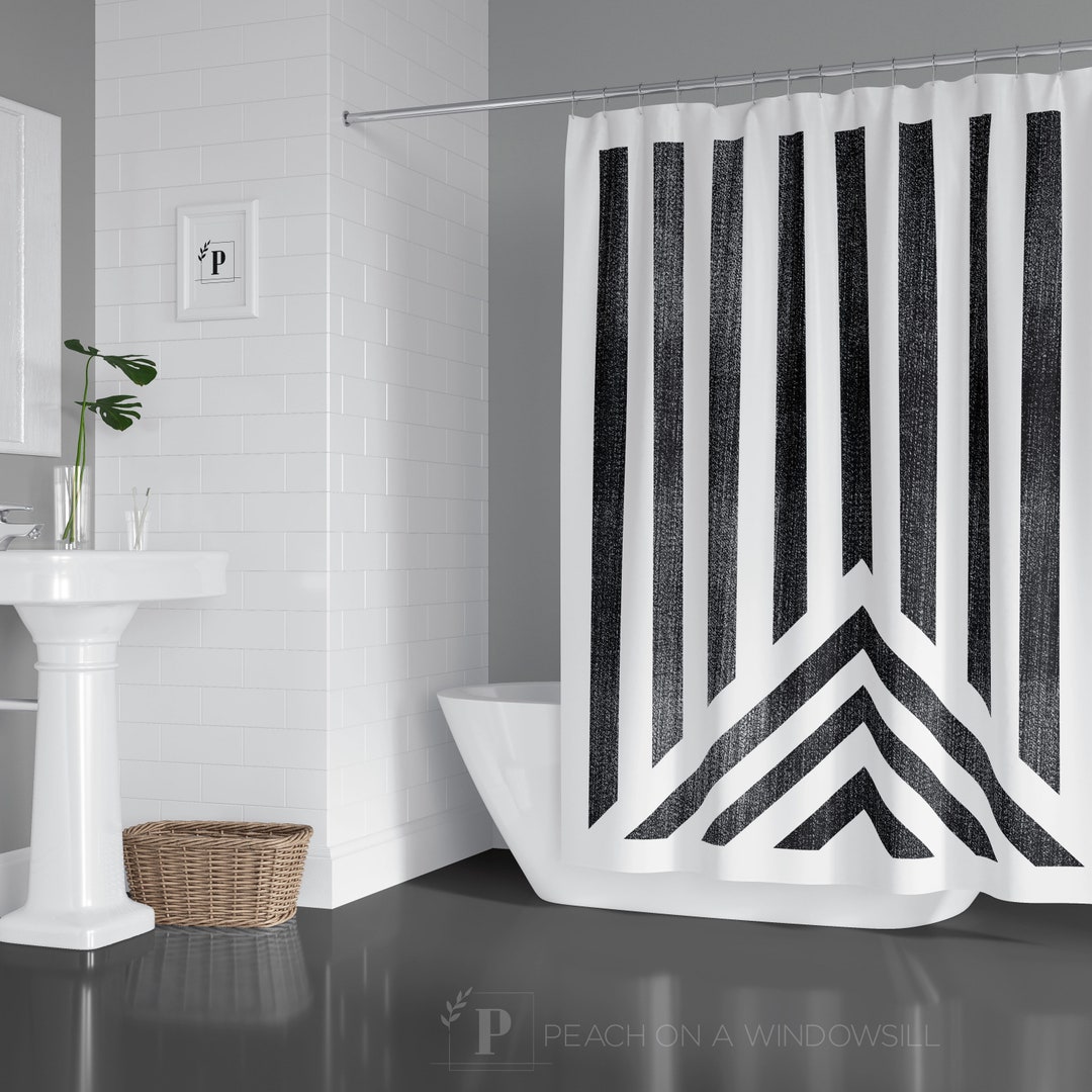 Masculine Stripe Shower Curtain | Retro Monochrome Chevron Stripe 71x74 ...
