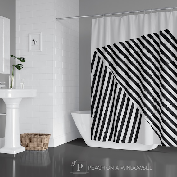 Striped Shower Curtain Bold Black And White Stripe Bath Etsy