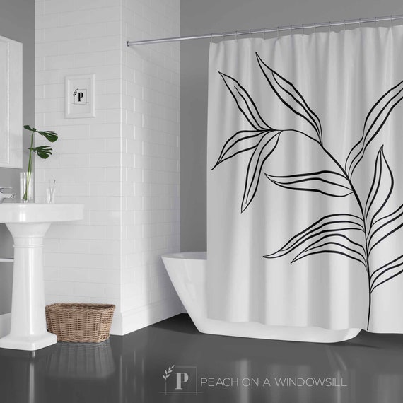 Tropical Palm Leaf Shower Curtain Black, Black Palm Leaf Shower Curtain