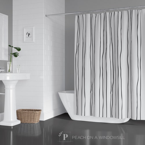 Minimalist Shower Curtain Black and White Stripe Polka Dot Etsy