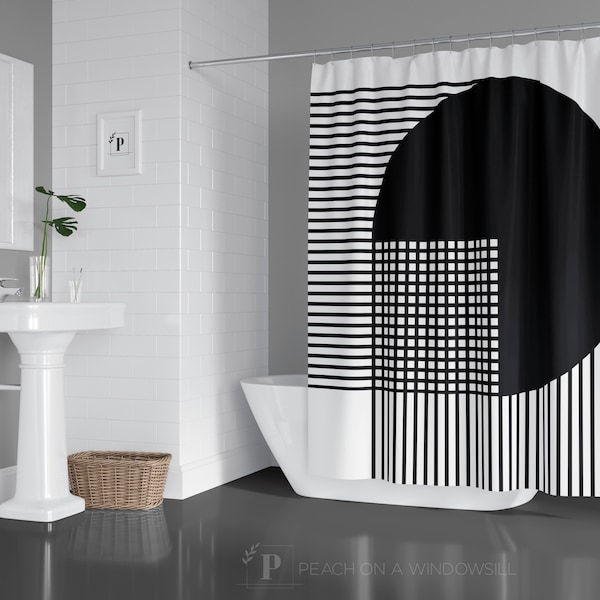 Black and White Shower Curtain Etsy