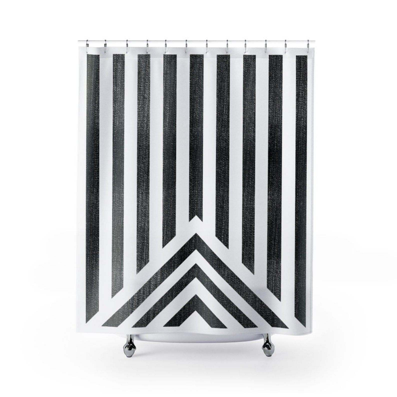 Masculine Stripe Shower Curtain Retro Monochrome Chevron Etsy