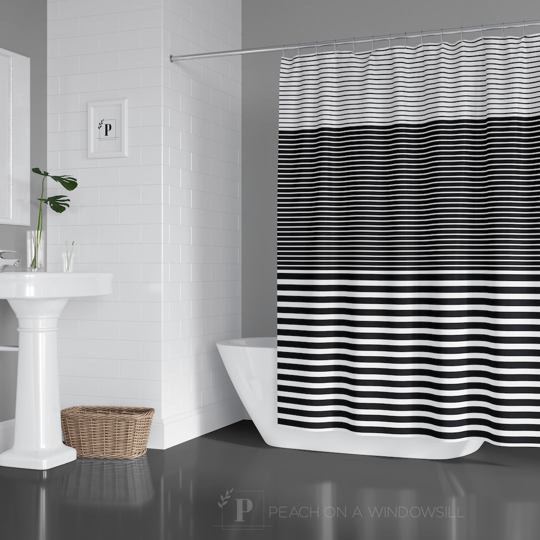 Black and White Striped Shower Curtain Ombre Colorblock Bathtub