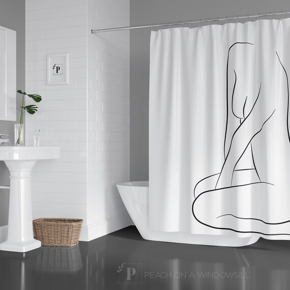 Outline Shower Curtain Black, Girly Gray Shower Curtains