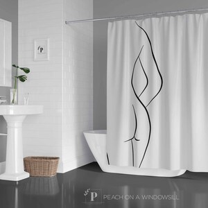 Beautiful Woman Shower Curtain | Sexy Black and White Body Outline Bath Curtain in 71x74 | Bathroom Decor for Women