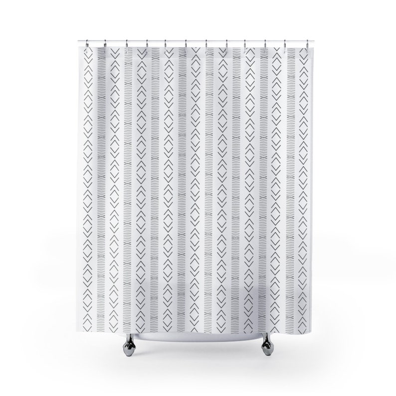 African Mudcloth Inspired Shower Curtain Abstract Black and White Bohemian Pattern Bath Curtain