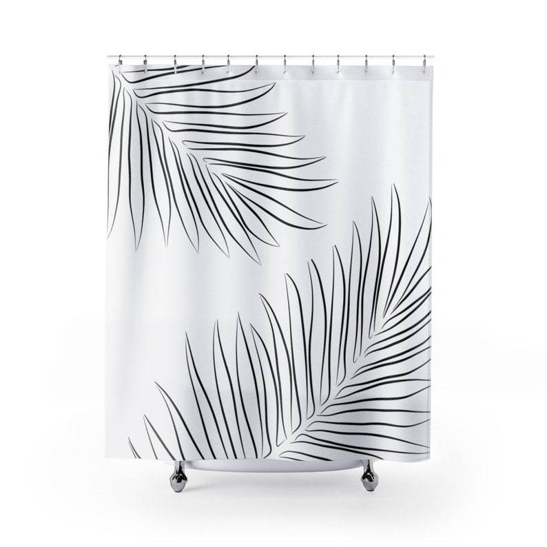 Tropical Palm Leaves Shower Curtain Black and White Etsy