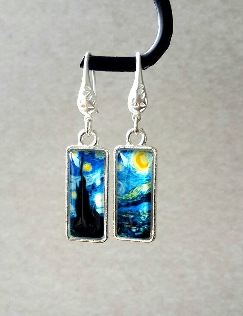 Starry night earrings Van Gogh earrings glass earrings