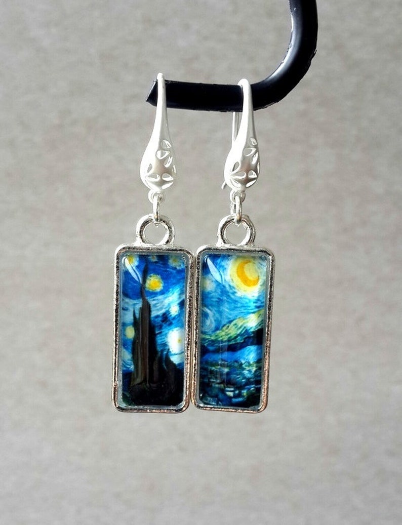 Starry night earrings Van Gogh earrings glass earrings