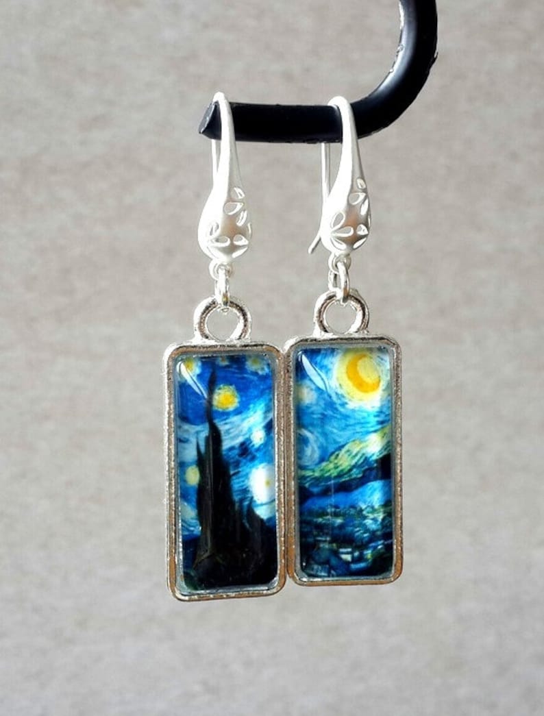 Starry night earrings Van Gogh earrings glass earrings
