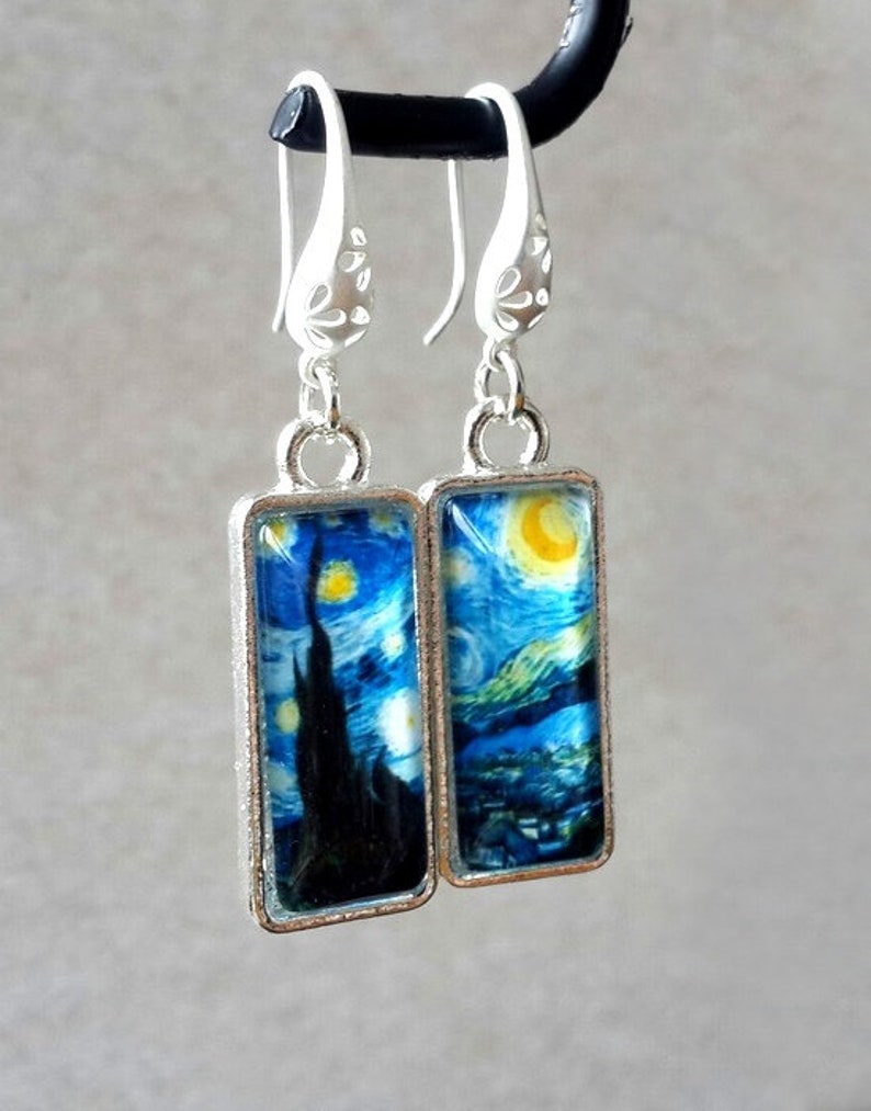 Starry night earrings Van Gogh earrings glass earrings