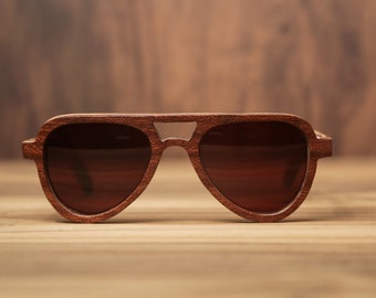 Handmade Sapeli Wood Sunglasses: Engraved Wooden Eyewear