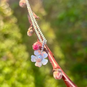 Necklace, pendant, forged, goldsmith, freshwater pearl, pearl, freshwater cultured pearl, silver, handmade, blossom