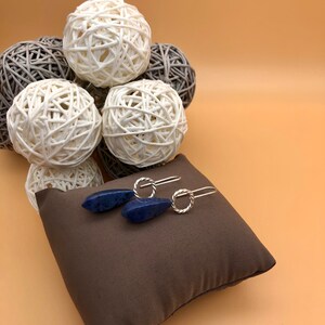 Dumortierite, silver, silver jewelry, forged, self-forged, round, earrings, earrings, gemstone, pearl wire, healing stone, blue