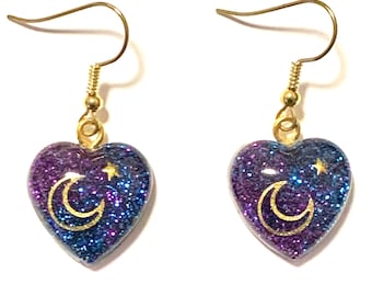 Galaxy themed heart earrings