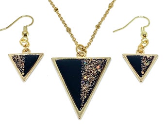 Two-tone triangle necklace and earrings set