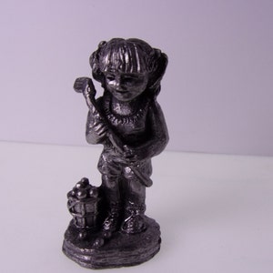 Vintage Girl Golfer Pewter Figurine