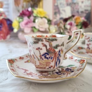 Kutani China Hosen demitasse cup and saucer set - Japan / Sold Individually